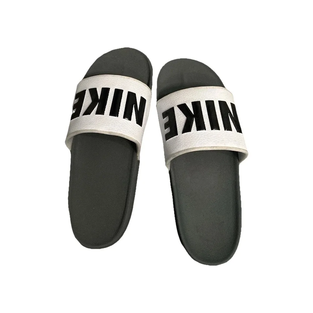 Nike Men's Slide Sandals Gray White Size 11 Athletic Shower Slides Pre-Owned